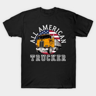 ALL AMERICAN TRUCKER PATRIOTIC 4TH OF JULY TRUCK DRIVER UNISEX TEE T-Shirt